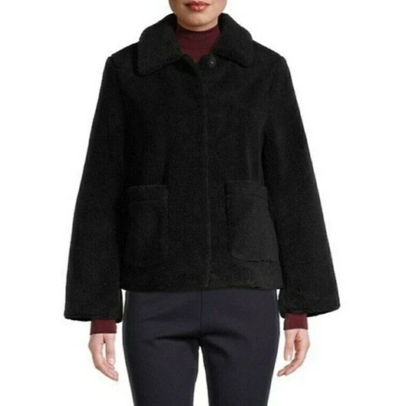 Rebecca Minkoff Harley Teddy Sherpa Jacket Snap Button Black Women’s Size M Coat